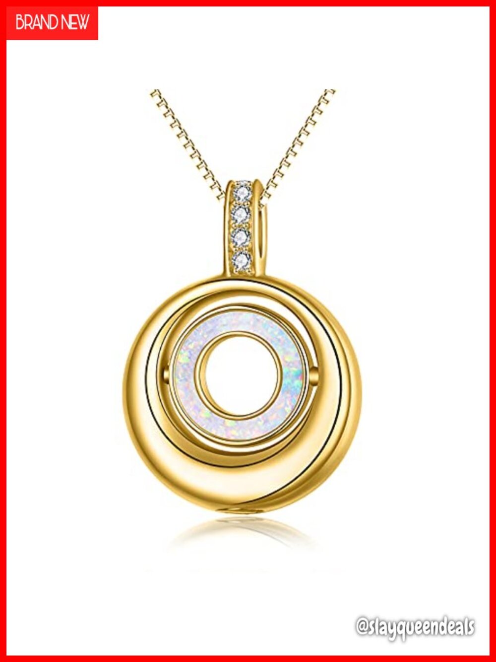 Cremation Urn Necklace 925 Sterling Silver 14k Gold Plated Rotatable Opal